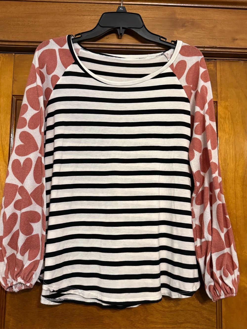 Striped Raglan Top with Pink Heart Sleeve Detail